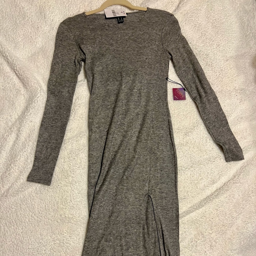 MIDI long sleeve Bodycon dress with front leg slit